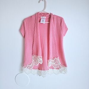Pink Cardigan with Lace Trim
